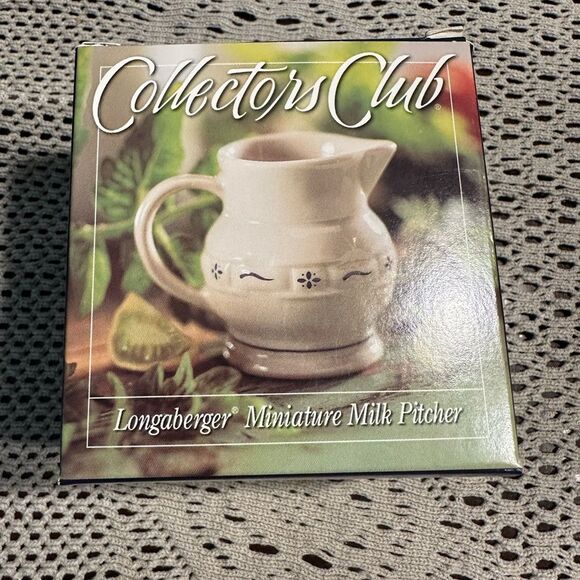 Longaberger Miniature Milk Pitcher pottery - Cream/Blue - New - Picture 1 of 7